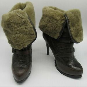 ASH brown leather fur lined booties sz 37